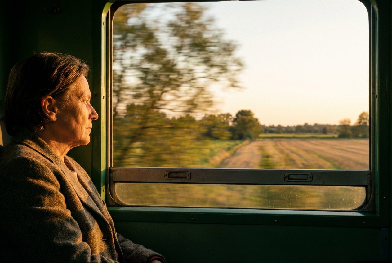 Passenger by a train window